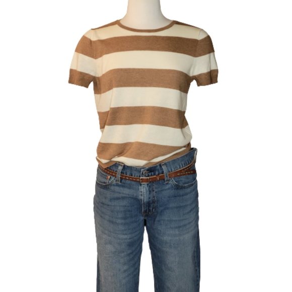 LOFT Sweaters - LOFT Short Sleeve Beige and Tan Stripe Sweater, Size M, NWT